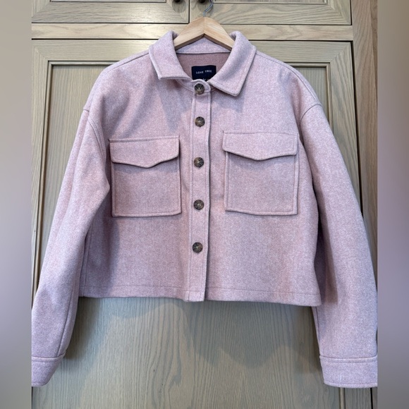 Love Tree Boxy Button Front Cropped Jacket with Collar / Large - Picture 8 of 11